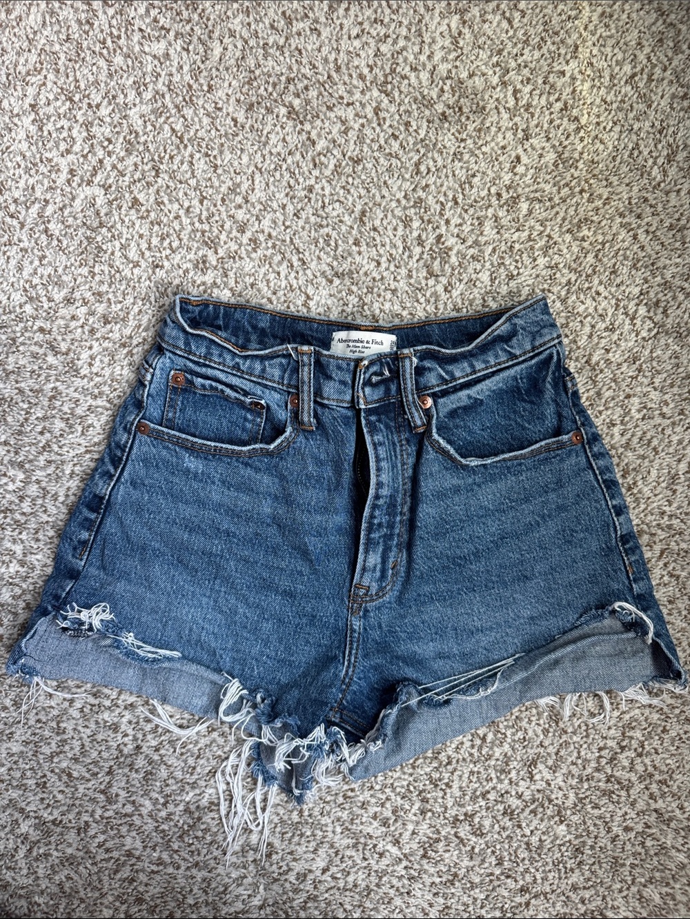 Abercrombie & Fitch Distressed Blue High-Rise Denim Shorts